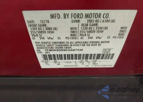 2019 Ford Explorer Xlt из США, поврежденный, VIN 1FM5K8D89KGA87336